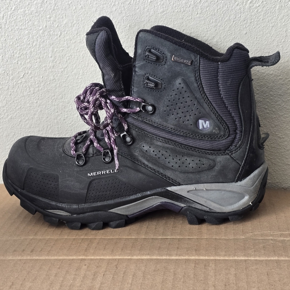 Merrell Whiteout 8 Boots Waterproof Hiking Black Purple Women's 8.5 - Picture 2 of 5
